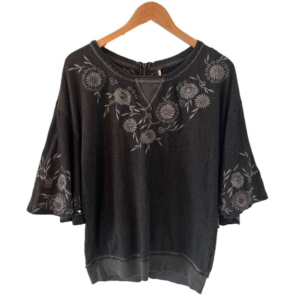 Free People Grey Fairy Flare Embroidered
Top Pullover